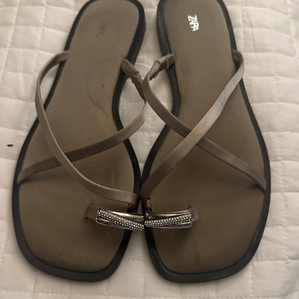 Zara Women's Brown Sandals with Rhinestone Accent